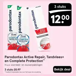 Etos Parodontax Active Repair, Tandvlees+ en Complete Protection** aanbieding