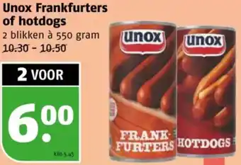 Poiesz Unox Frankfurters of hotdogs aanbieding