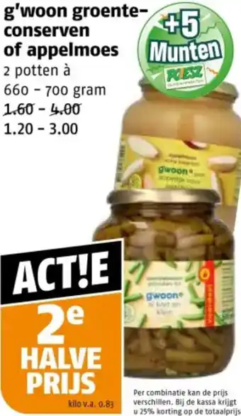 Poiesz G'woon groenteconserven of appelmoes aanbieding