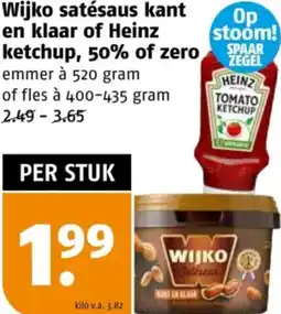 Poiesz Wijko satésaus kant en klaar of Heinz ketchup, 50% of zero aanbieding