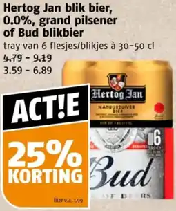 Poiesz Hertog Jan blik bier, 0.0%, grand pilsener of Bud blikbier aanbieding