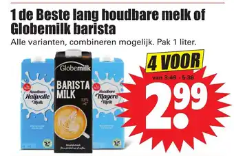 Dirk 1 de Beste lang houdbare melk of Globemilk barista 4*1L aanbieding