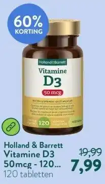 Holland & Barrett Vitamine D3 50mcg - 120 tabletten aanbieding