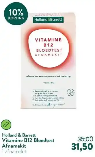 Holland & Barrett Vitamine B12 Bloedtest Afnamekit aanbieding