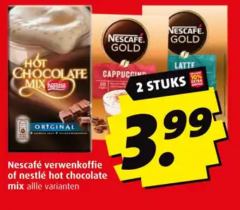 Boni Nescafé verwenkoffie of nestlé hot chocolate mix aanbieding