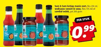 Boni Sum & Sam ketjap manis zoet,  woksaus sweet & sour,  of sambal oelek aanbieding