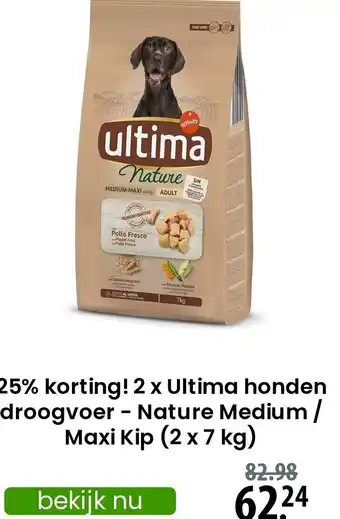 Zooplus 2 x Ultima honden droogvoer Nature Medium Maxi Kip aanbieding