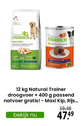 Zooplus Natural trainer droogvoer + 400 g passend natvoer gratis! maxi kip, rijs aanbieding