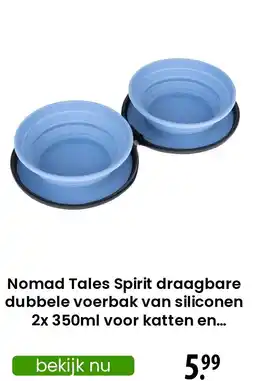 Zooplus Nomad Tales Spirit draagbare dubbele voerbak van siliconen aanbieding