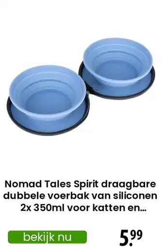 Zooplus Nomad Tales Spirit draagbare dubbele voerbak van siliconen aanbieding