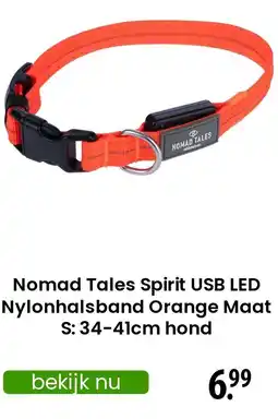 Zooplus Nomad Tales Spirit USB LED Nylonhalsband Orange Maat hond aanbieding