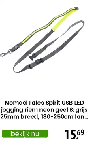 Zooplus Nomad Tales Spirit USB LED jogging riem neon geel & grijs 25mm breed, aanbieding