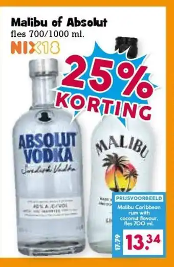 Boon`s Markt Malibu of Absolut fles aanbieding