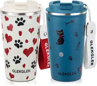 Amazon Reiskoffiemokken met Riem 510ml 2 Pack Dubbelwandige Drinkbeker Kat en Hond Print voor Hem Haar aanbieding