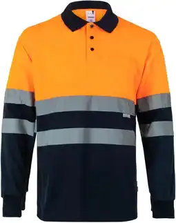 Amazon Bilan 175 Poloshirt met hoge zichtbaarheid met lange mouwen, marineblauw en neonoranje, L aanbieding