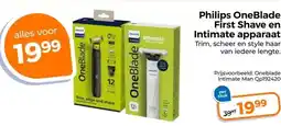 Trekpleister Philips OneBlade First Shave en Intimate apparaat Trim, scheer en style haar van iedere lengte. aanbieding