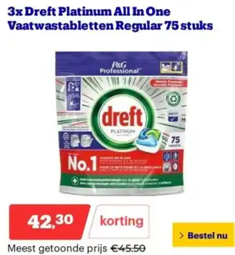 Bol.com 3x Dreft Platinum All In One Vaatwastabletten Regular 75 stuks aanbieding