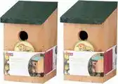 Bol.com 2x Houten vogelhuisje/nestkastje met groen dak 22 cm - Vogelhuisjes tuindecoraties aanbieding