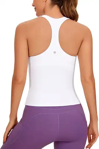 Amazon CRZ YOGA Vrouwen Workout Tank Tops met Ingebouwde BH Racerback Atletische Top Longline Sport BH aanbieding