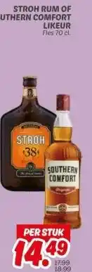 Dekamarkt STROH RUM OF SOUTHERN COMFORT LIKEUR aanbieding