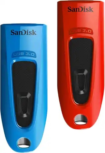 Amazon SanDisk Ultra 32 GB USB Flash Drive USB 3.0 Up to 130 MB/s Read - Twin Pack, Red/Blue aanbieding