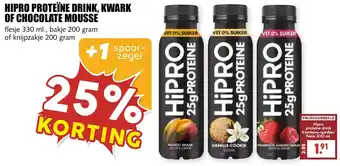 De Boerenschuur Hipro proteïne drink, kwark of chocolate mousse aanbieding