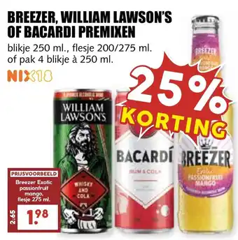 De Boerenschuur Breezer, william lawson's of bacardi premixen aanbieding