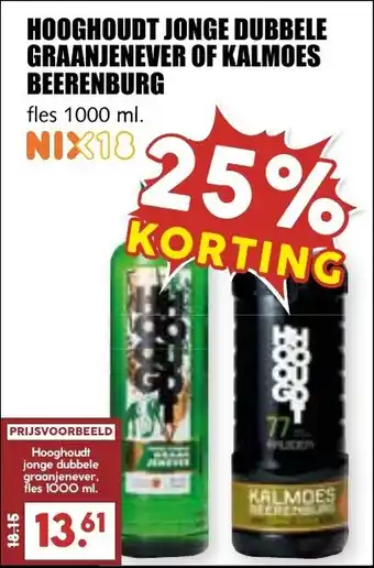 De Boerenschuur Hooghoudt jonge dubbele graanjenever of kalmoes beerenburg aanbieding