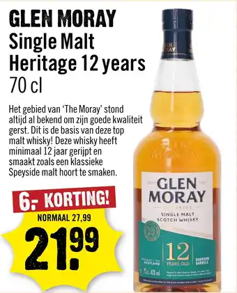 Dirck 3 Glen Moray Single Malt Heritage 12 years aanbieding