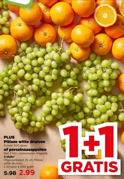 PLUS PLUS Pitloze witte druiven Schaal 500 gram of perssinaasappelen Net 2 kilo, aanbieding