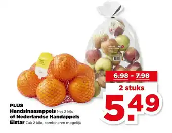 PLUS PLUS Handsinaasappels Net 2 kilo of Nederlandse Handappels Elstar Zak 2 kilo, aanbieding