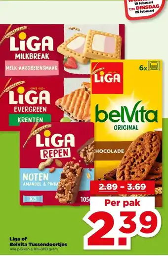 PLUS Liga of Belvita Tussendoortjes aanbieding