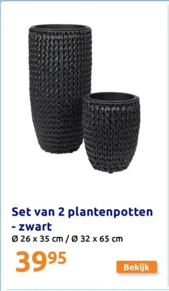 Action Set van 2 plantenpotten zwart aanbieding