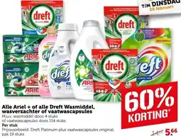 Coop Alle Ariel + of alle Dreft Wasmiddel, wasverzachter of vaatwascapsules M aanbieding