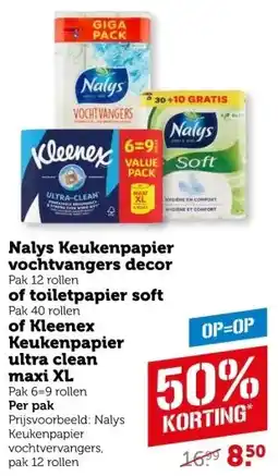 Coop Nalys Keukenpapier vochtvangers decor of toiletpapier soft of Kleenex Keukenpapier ultra clean XL aanbieding