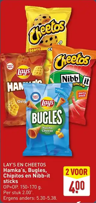 ALDI Lay's en Cheetos Hamka's, Bugles, Chipitos en Nibb it sticks aanbieding