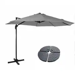 Praxis Zweefparasol set Draaibaar Roma 300 cm met Parasolvoeten - Licht Grijs aanbieding