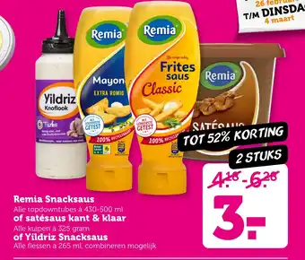 Coop Remia Snacksaus of satésaus kant & klaar  of Yildriz Snacksaus aanbieding