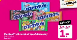 Coop Mentos Fruit, mint, drop of discovery aanbieding