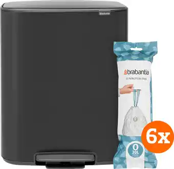 Coolblue Brabantia Bo Pedal Bin 2 x 30 Liter Matt Black + Vuilniszakken (120 stuks) aanbieding