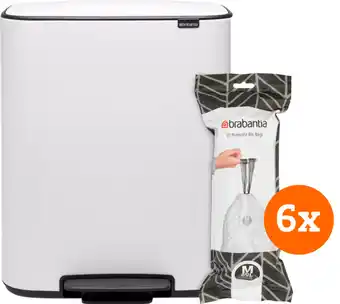 Coolblue Brabantia Bo Pedal Bin 60 Liter White + Vuilniszakken (120 stuks) aanbieding