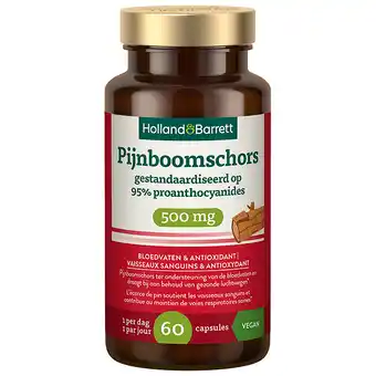 Holland & Barrett Holland & Barrett Pijnboomschors 500mg Gestandaardiseerd Op 95% Proanthocyanides - 60 capsules aanbieding