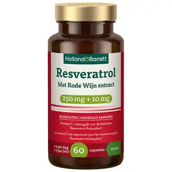 Holland & Barrett Holland & Barrett Resveratrol 250mg Met Rode Wijn Extract 10mg - 60 capsules aanbieding