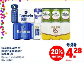 Makro Grolsch, Alfa of Bavaria pilsener incl. 0.0% aanbieding