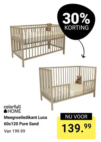 Van Asten BabySuperstore Meegroeiledikant Luca 60 x 120 Pure Sand aanbieding