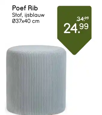 Leen Bakker Poef Rib Stof, ijsblauw aanbieding