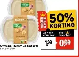 Vomar Voordeelmarkt G'woon Hummus Naturel Bak 200 gram aanbieding