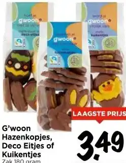 Vomar Voordeelmarkt G'woon Hazenkopjes, Deco Eitjes of Kuikentjes Zak 180 gram aanbieding