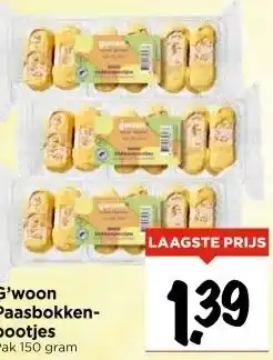 Vomar Voordeelmarkt G'woon Paasbokken- pootjes Pak 150 gram aanbieding