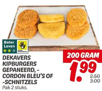 Dekamarkt Dekavers kipburgers gepaneerd, cordon bleu's of schnitzels aanbieding